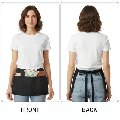 BOHARERS Waist Apron with 3 Pockets 3 Pack - Black Waitress Server Short Apron - color: 3 Pack Black