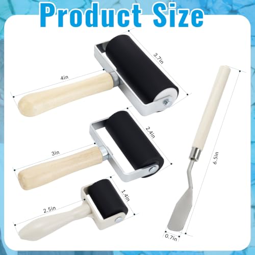 3 Pack Rubber Brayer Roller, 1.4”/2.4”/3.7” Art Craft Rollers with Scraper