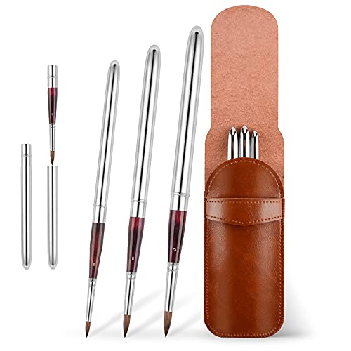 Kolinsky Travel Watercolor Brushes Sable Hair Round 3Pcs - color: Silvery