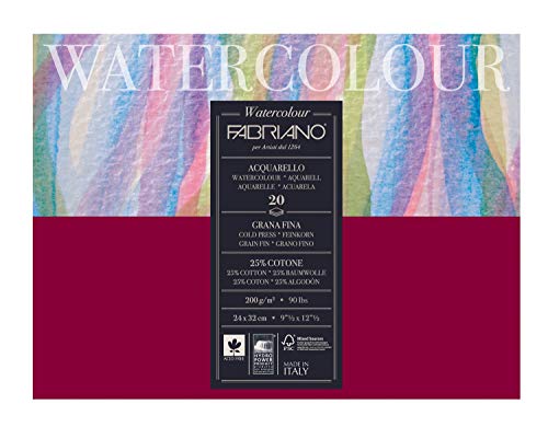 Fabriano 72612432 Watercolour Paper, Cotton, White, 24 x 32 x 0.5 cm - size: 24 x 32 cm