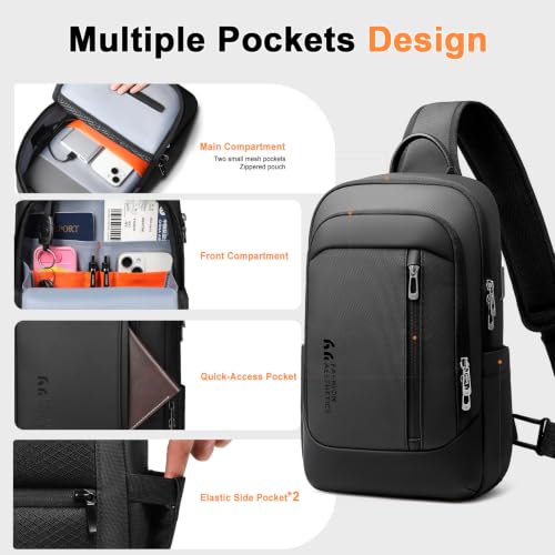 Crossbody Sling Chest Shoulder Bag for Men Women with USB Charging Port