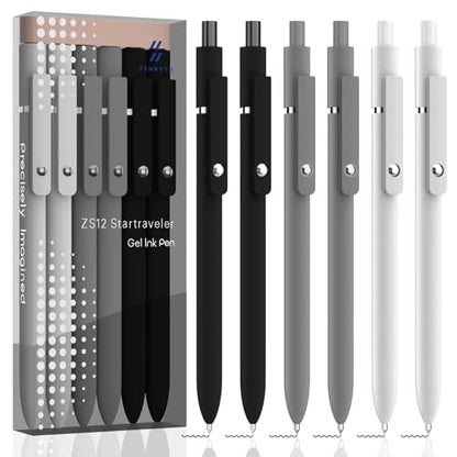 Gel Ink Pens 6-Pack, 0.5mm Fine Point, Quick-Dry Black Ink Retractable Pens