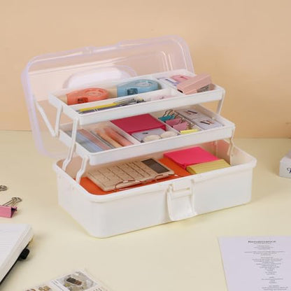 Tackle Box, 3-Layer Craft Sewing Medicine Art Hair Tool Organizer White - color: White