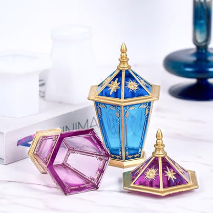 Jar Resin Molds, Retro Hexagonal Jar Silicone Mold with Lid for Epoxy Resin