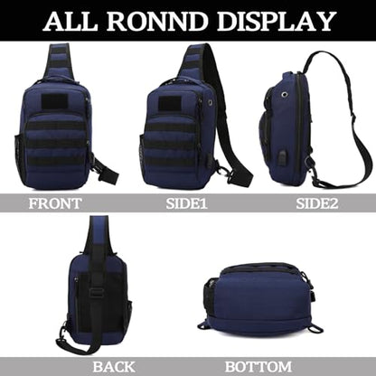 Valinov Tactical Shoulder Bag,Molle Shoulder Backpacks,Military Sling Daypack Backpack with USB Charging port - color: 1 Pack Dark Blue