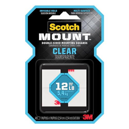 3M Clear Scotch-Mount Double-Sided Mounting Tape, Strips & Squares: 1 in x 1 in. (Clear) / 48-Squares