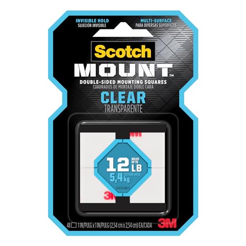3M Clear Scotch-Mount Double-Sided Mounting Tape, Strips & Squares: 1 in x 1 in. (Clear) / 48-Squares