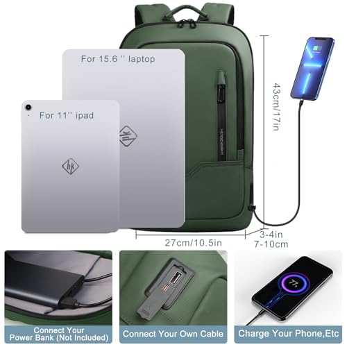hk Backpack for Men Business Slim Laptop Bag - color: Green, size: 15.6 Inch
