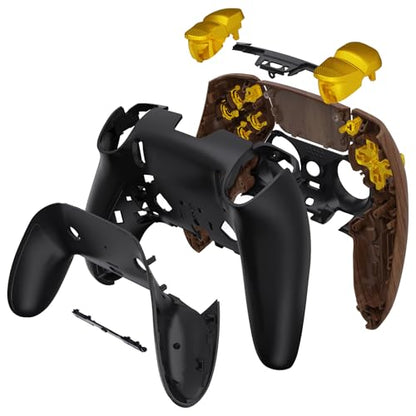 eXtremeRate Full Set Shell with Buttons Touchpad Cover Compatible with ps5 Edge Controller, Wood Grain & Black Replacement Decorative Trim Shell Front Back Plates Compatible with ps5 Edge Controller - color: Wood Grain Black