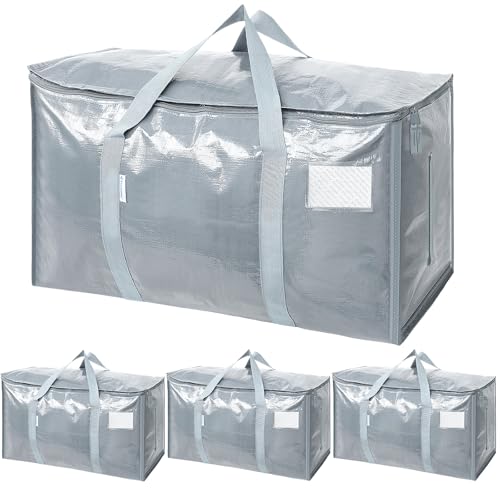 TICONN 4 Pack Extra Large Moving Bags Heavy Duty with Zippers & Carrying Handles, Durable Storage Bags Moving Boxes for Closet Organizers and Storage (4 Pack, Light Grey) - color: Light Grey, size: 4 Pack