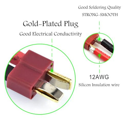 T Plug Connector Female and Male Deans,12AWG Silicone Wire - size: 12AWG T cable