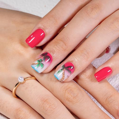 CurvLife Shrot Square Press On Nails, Palm Tree, Soft Gel - color: palm tree