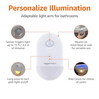 Amazon Basics Color Changing LED Toilet Bowl Motion Sensor Light, Battery Operated, Auto-off After 60 Seconds, 15 ft Detection Range, 2 Pack, White - style: Night Light