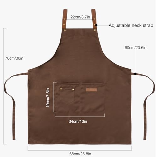 DILLMAN Art Aprons for Men Women H Back Straps Chef Apron with Pockets - color: Brown