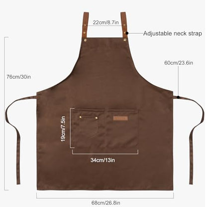 DILLMAN Art Aprons for Men Women H Back Straps Chef Apron with Pockets - color: Brown