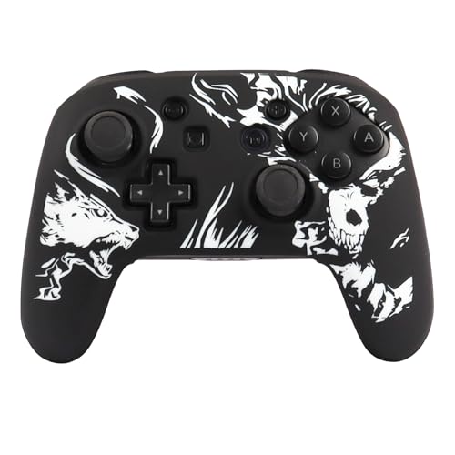 Wolf Controller Skin Cover for NS Switch Pro Controller, RALAN 1 Controller Skin+4 Customised Thumb Grips Caps Accessories - color: Wolf Black White
