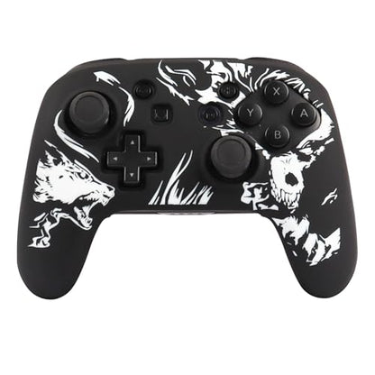 Wolf Controller Skin Cover for NS Switch Pro Controller, RALAN 1 Controller Skin+4 Customised Thumb Grips Caps Accessories - color: Wolf Black White