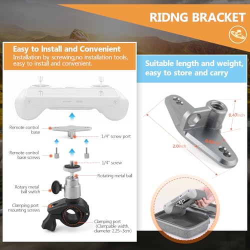 RC RC2 Bicycle Bracket Mount Adapter for DJI Air 3/Mini 4 Pro/Mini 3/Mini 3 Pro Remote Control Cycling Bicycle Handlebar Holder Clamp Bracket Base Remote Control with Screen Accessory