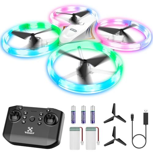 Drones for Kids, RC Drone with Cool Led Lights Mini Remote Control Beginner Drone Indoor Outdoor RC Quadcopter with 3D Flip and 2 Rechargeable Battery Flying Toys Gift for Boys Girls, White