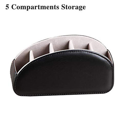Large PU Leather TV Remote Control Holder Organizer with 5 Compartments - color: Black, size: Large