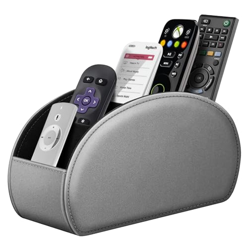 FINTIE Remote Control Holder with 13 Compartments Vegan Leather - color: Silver Gray