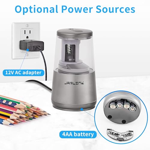 JARLINK Electric Pencil Sharpener, Heavy Duty Helical Blade, Auto Stop - color: Gray