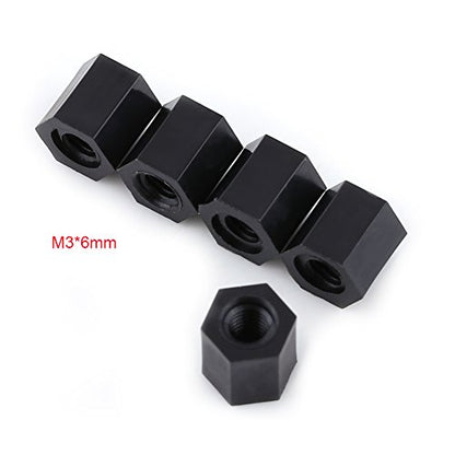 100Pcs Screws Nuts M3 Female Thread Nylon Hex Spacer Standoff Pillar Screws Nuts Assorted Kit for RC FPV Frame PCB Board Black(M3*6) - size: M3*6