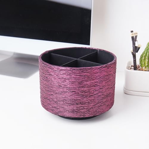 Round Leather Art Supply Organizer,Remote Control Holder,360-degree Rotating Pen Organizer with 4 Compartments(1-Light Tree Pink) - color: 1-Light Tree Pink