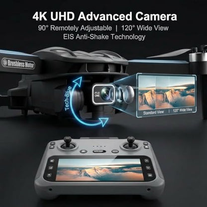 V168 Pro MAX GPS Drones with Camera for Adults 4K, RC Drone with 4.5" HD Screen on Controller, 60 Mins Flight, Long Range Transmission, 360° Obstacle Avoidance, Follow Me, Auto Return, Brushless Motor, QuickShots, Lightweight and Foldable Quadcopter for B