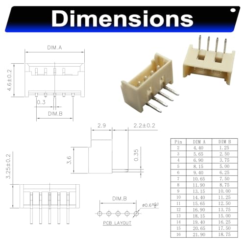 Compatible with Molex 1.25mm Pitch PicoBlade PCB Header Right-Angle Through Hole 2 3 4 5 6 7 8 9 10 12 Circuits (TC-MX-1.25mm-DIP-RA) - size: Through Hole-Right-Angle