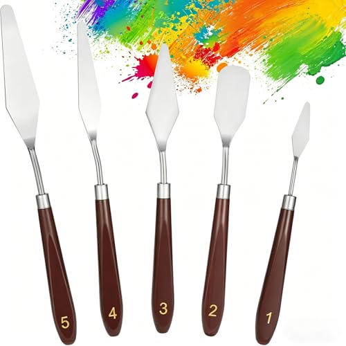 Palette Knife Set 5 Pcs Stainless Steel Painting Knives Wooden Handle