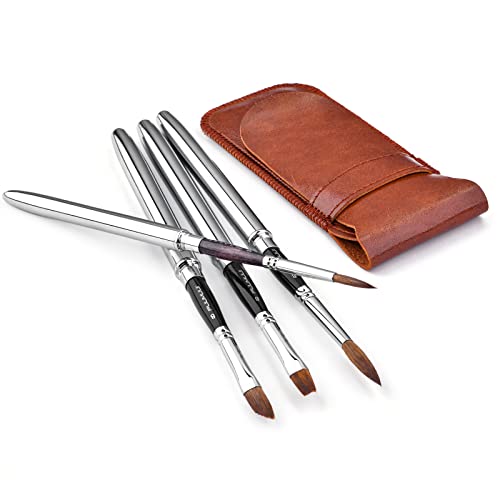 Kolinsky Travel Watercolor Brushes Sable Hair Round 4Pcs - color: Silvery-4
