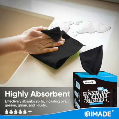 UNIMADE Microfiber Cleaning Cloth, 100 Sheets Microfiber Towels for Cars - color: Black