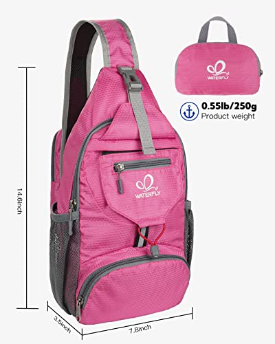 WATERFLY Packable Small Crossbody Sling Backpack Shoulder Chest Bag Daypack for Hiking Traveling - color: Pink