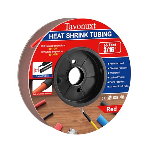 3/16" 65ft 3:1 Heat Shrink Tubing with Adhesive Lining - Marine Grade, Ideal for Home, Automotive, and Industrial Use - Red - size: 3/16 Inch, style: 65ft - Red