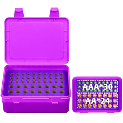 Battery Organizer Storage Box, Garage Case Holder for 24* AA, 30* AAA Batteries (Bag Not Include Batteries Pack) (purple) - color: purple