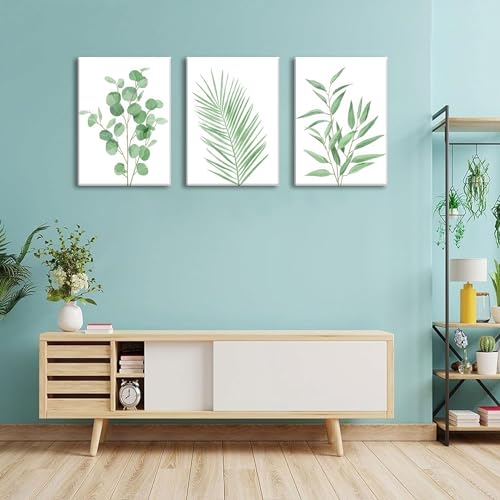 Bwodke Green Botanical Canvas Wall Art Set of 3, 16x24 inch - color: Green and White, size: 16"x24" Canvas