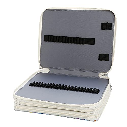 Canvas 120 Slots Pencil Case 3-Layer Zipped Holder w/Handle - color: Apricot Blossoms, size: 120