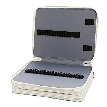 Canvas 120 Slots Pencil Case 3-Layer Zipped Holder w/Handle - color: Apricot Blossoms, size: 120