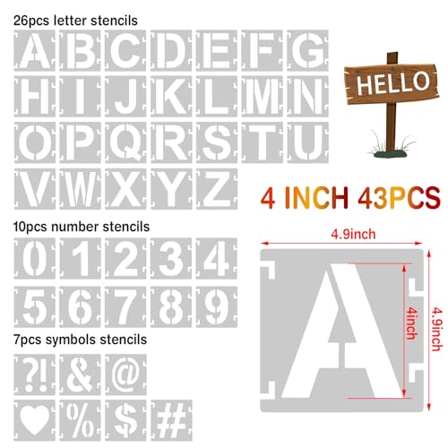 4 Inch Letter Stencils,43Pcs Reusable Letter Stencils for Painting - size: 4 Inch