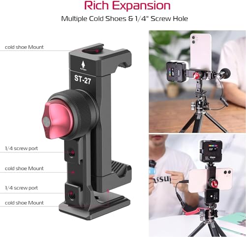 Metal Phone Tripod Mount 3 Cold Shoes & Arca Port, 360° Smartphone Tripod - size: ST-27