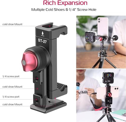Metal Phone Tripod Mount 3 Cold Shoes & Arca Port, 360° Smartphone Tripod - size: ST-27