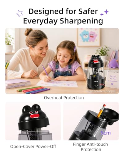 ZMOL Black Bunny Electric Pencil Sharpener, 6-8mm, Rechargeable, Stickers - color: Black