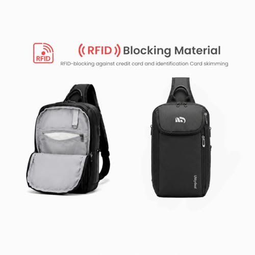 Sling Backpack RFID, Men Shoulder Crossbody Bag for 11-inch iPad Travel - color: Black, size: Small