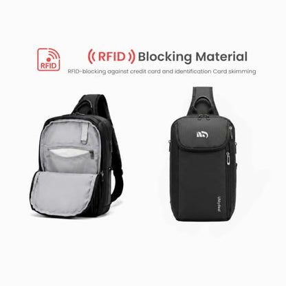 Sling Backpack RFID, Men Shoulder Crossbody Bag for 11-inch iPad Travel - color: Black, size: Small