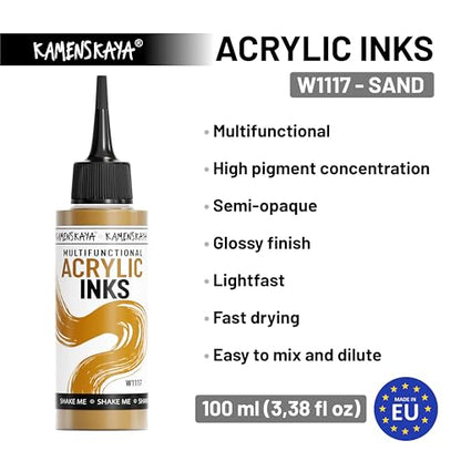 Kamenskaya Acrylic Inks, 'Sand' Acrylic Ink, 3.38 Fl Oz (100 ml) - color: Sand