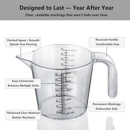 2 Cup (500ml) Measuring Cup, Laser-Etched oz/cup/mL/Tbsp, Plastic Measuring Cup with Handle for Cooking, Mixing & Kitchen Use - size: 02 - 16 fl oz (2 Cup)