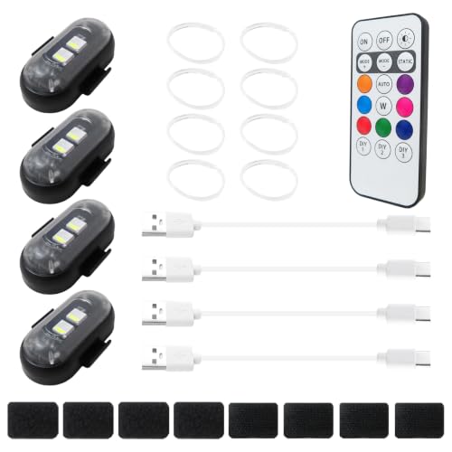 LED Lights with Wireless Remote Control, 8 Colors & 10 Modes, for Car Motorcycle Drone Aircraft Bike