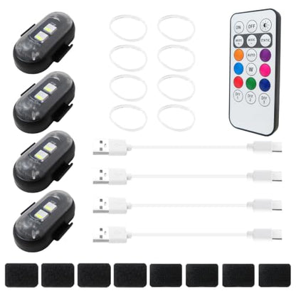 LED Lights with Wireless Remote Control, 8 Colors & 10 Modes, for Car Motorcycle Drone Aircraft Bike