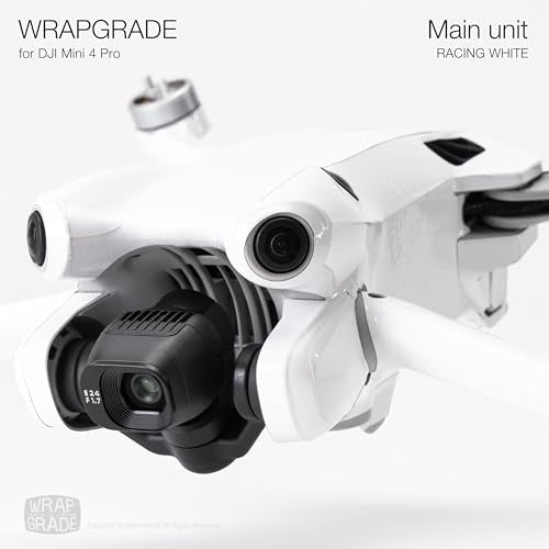 WRAPGRADE Skin Stickers Compatible with DJI Mini 4 Pro | Full Wrap (Racing White) - color: Racing White